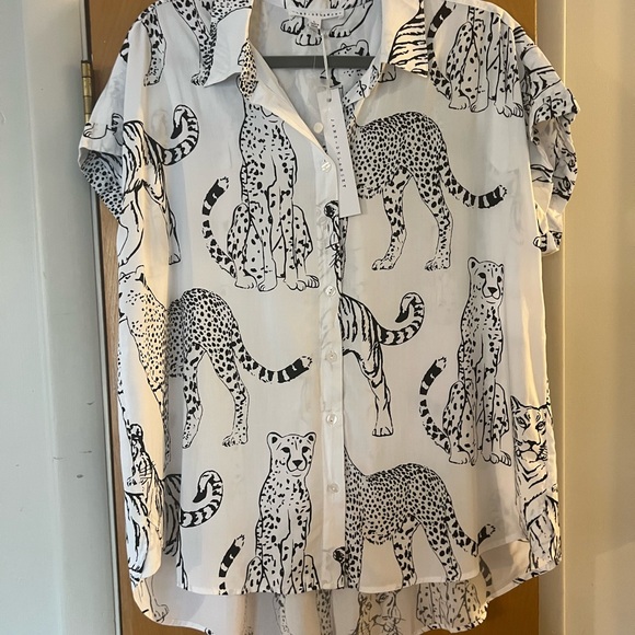 Jane and Delancey Tops - Animal Print Shirt - Black and White